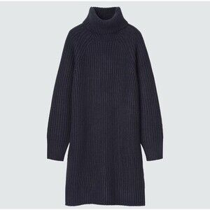 Uniqlo Women's Sz XS Long Sleeve Knit Pullover Turtleneck‎ Sweater Dress Black